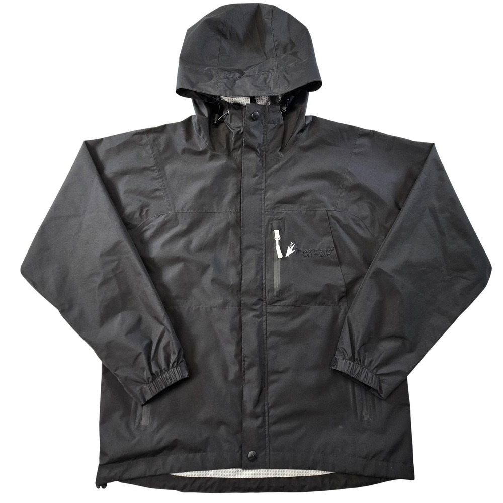 Frogg Toggs Jacket Mens M Black Rain Coat Hooded Lined Full Zip Waterproof